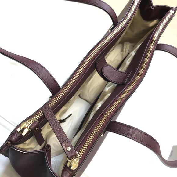 Kate Spade Tote Shoulder Bag Maroon Large Zipper - Picture 8 of 12